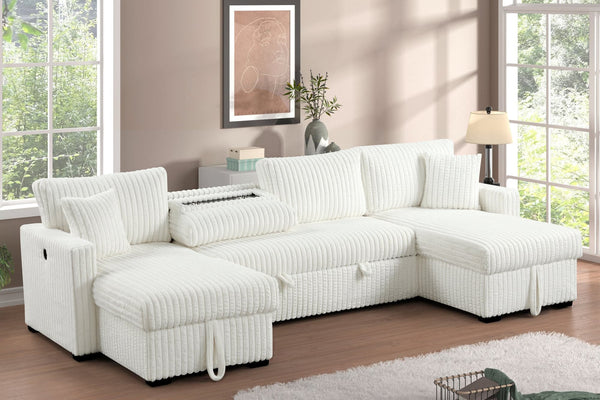 July Beige Double Storage Chaise Sectional w Pull Out Bed