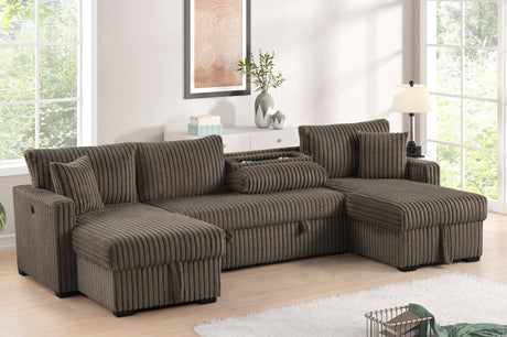 July Mocha Double Storage Chaise Sectional w Pull Out Bed