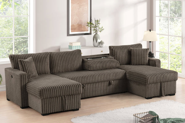 July Mocha Double Storage Chaise Sectional w Pull Out Bed