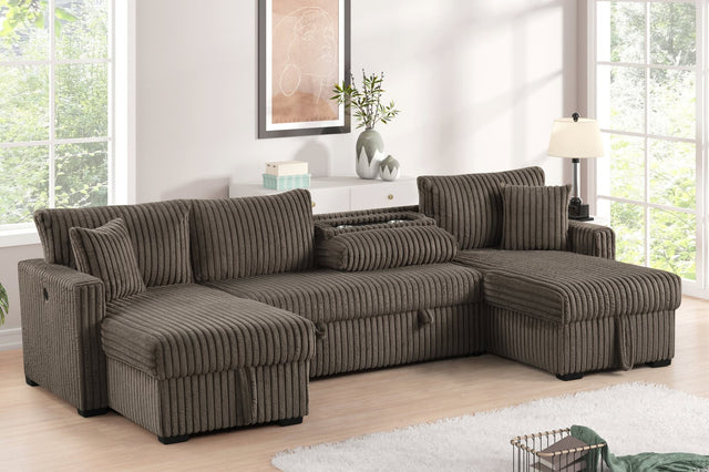 July Mocha Double Storage Chaise Sectional w Pull Out Bed