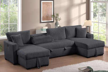 July Charcoal Double Storage Chaise Sectional w Pull Out Bed