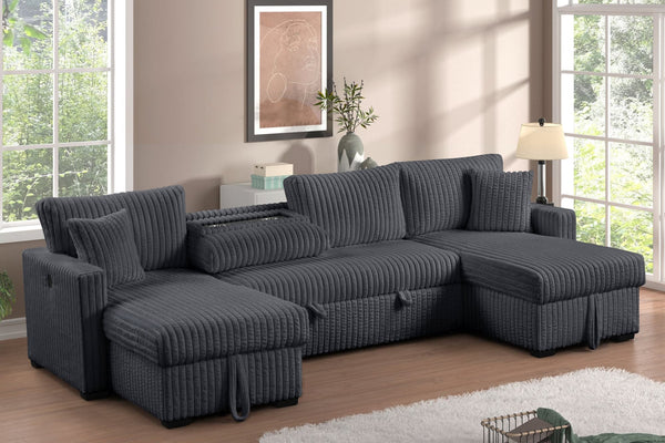 July Charcoal Double Storage Chaise Sectional w Pull Out Bed