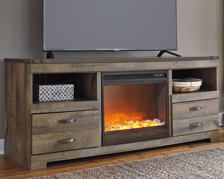 Trinell Brown 63" Tv Stand With Electric Fireplace - Ella Furniture