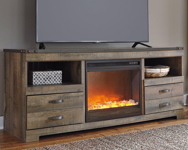 Trinell Brown 63" Tv Stand With Electric Fireplace - Ella Furniture