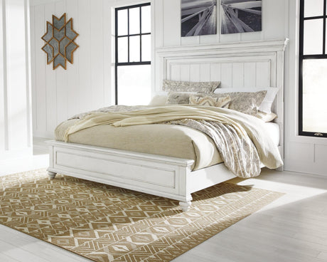 Kanwyn Whitewash King Panel Bed B777B8 - Ella Furniture