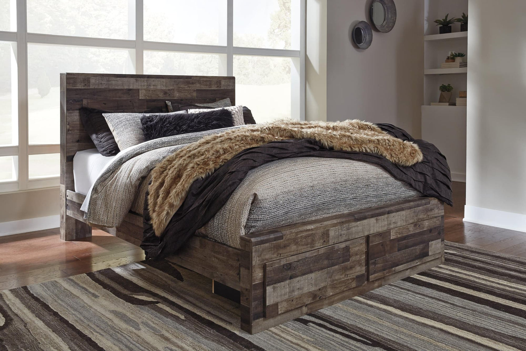 Derekson Multi Gray Queen Panel Bed With 2 Storage Drawers - Ella Furniture