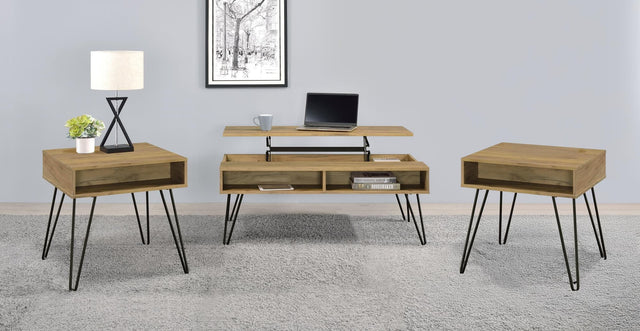 Fanning 3-piece Lift Top Coffee and End Table Set Golden Oak
