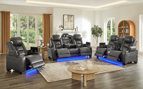 Tesla Gray Leather Gel 3-Piece Power Reclining Set