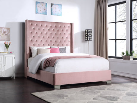 Pink Velvet Upholstered Tufted Queen Bed