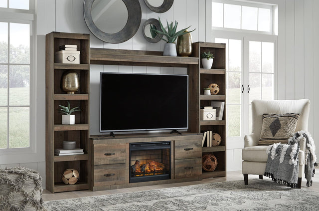 Trinell Brown 4-Piece Entertainment Center With Electric Fireplace EW0446W9 - Ella Furniture