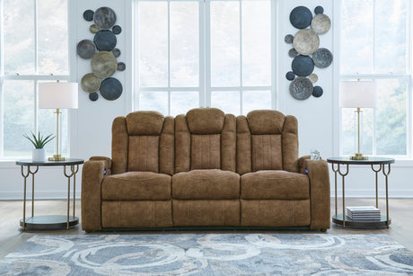 Wolfridge Brindle Faux Leather Power Reclining Sofa - Ella Furniture
