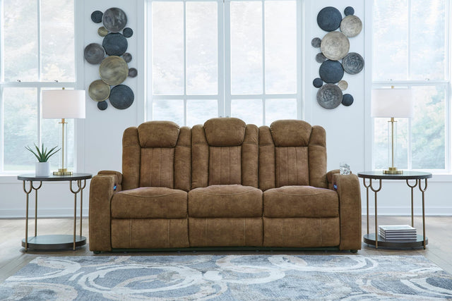 Wolfridge Brindle Faux Leather Power Reclining Sofa - Ella Furniture