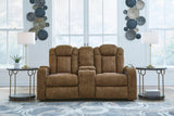 Wolfridge Brindle Faux Leather Power Reclining Loveseat - Ella Furniture