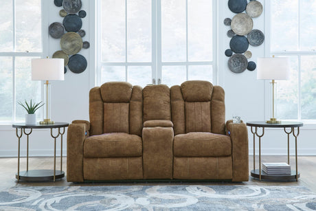 Wolfridge Brindle Faux Leather Power Reclining Loveseat - Ella Furniture