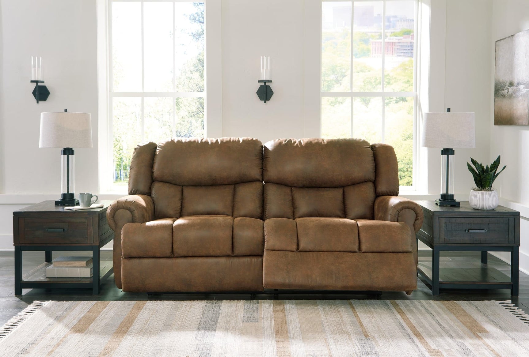 Boothbay Auburn Faux Leather Reclining Sofa - Ella Furniture