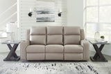 Lavenhorne Pebble Faux Leather Reclining Sofa With Drop Down Table - Ella Furniture