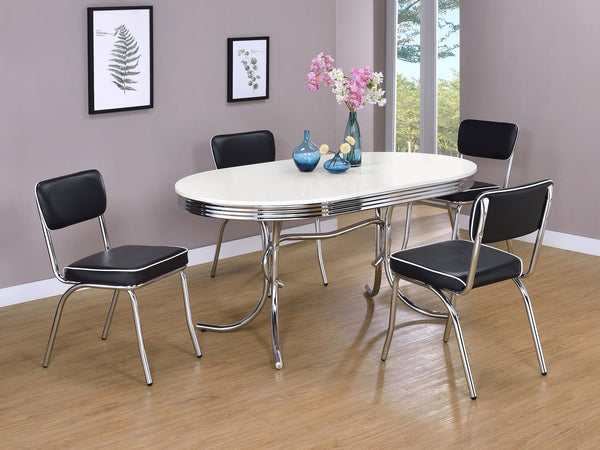 Retro White Black Oval Dining Room Set