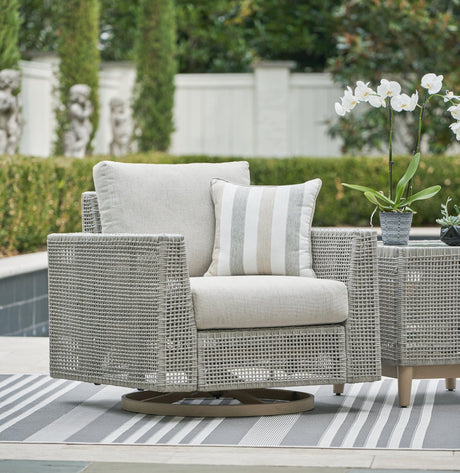 Seton Creek Gray Outdoor Swivel Lounge With Cushion - Ella Furniture