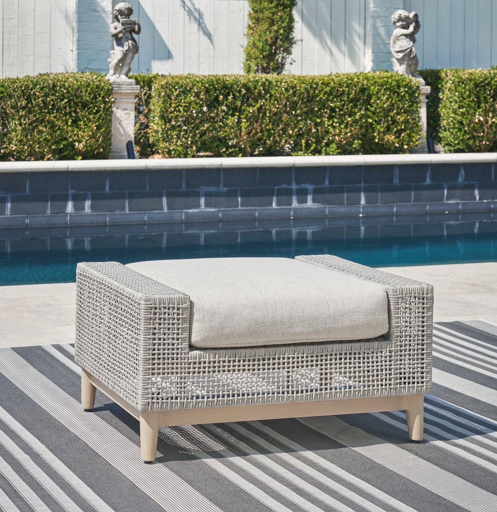 Seton Creek Gray Outdoor Ottoman With Cushion - Ella Furniture