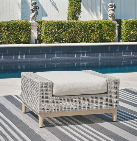Seton Creek Gray Outdoor Ottoman With Cushion - Ella Furniture
