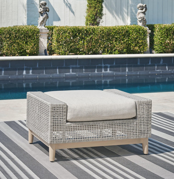 Seton Creek Gray Outdoor Ottoman With Cushion - Ella Furniture