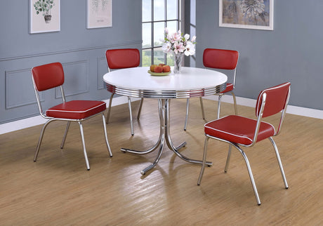 Retro White Red Round Dining Room Set