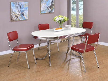 Retro White Red Oval Dining Room Set