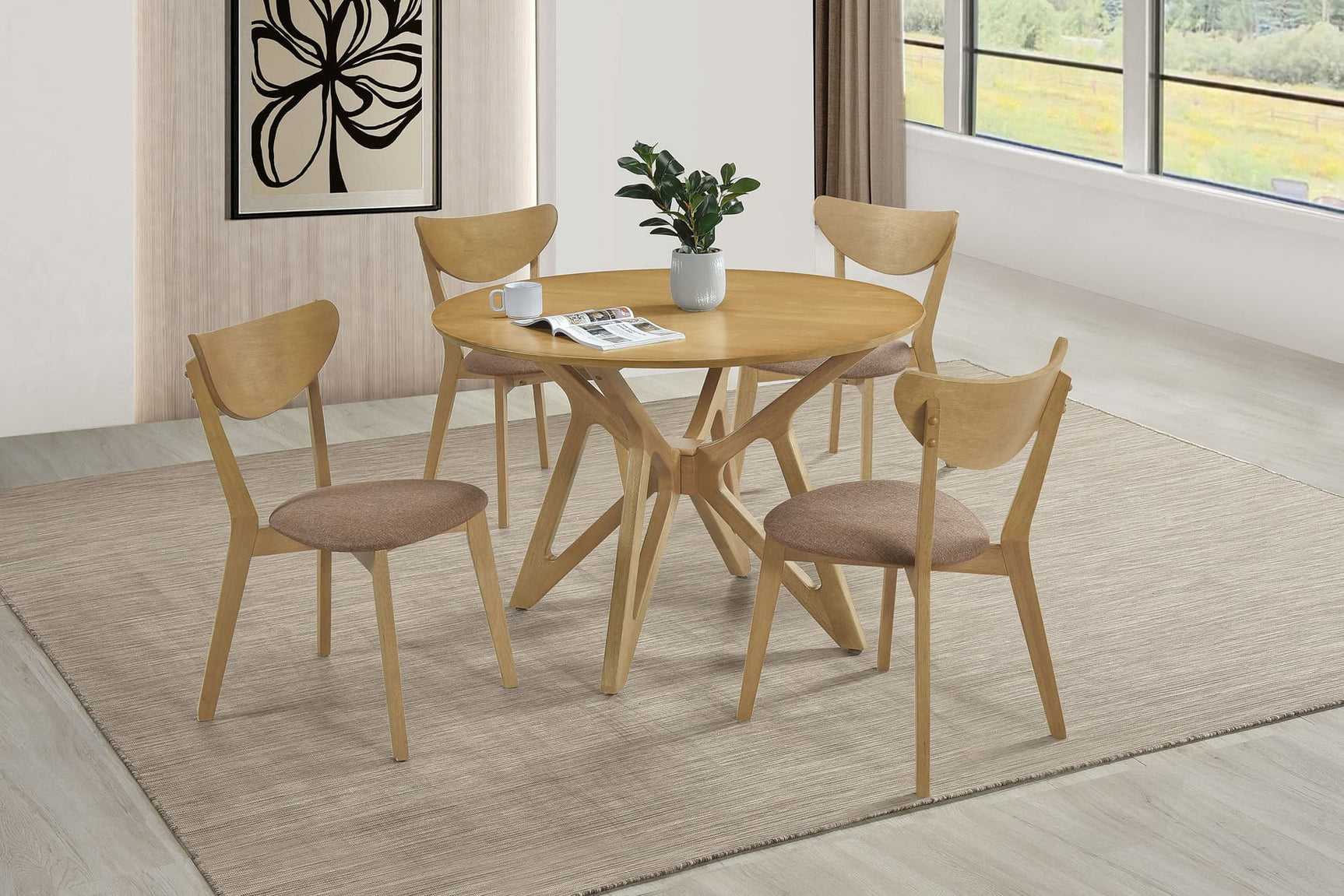Elowen Light Walnut Round Solid Wood Dining Set