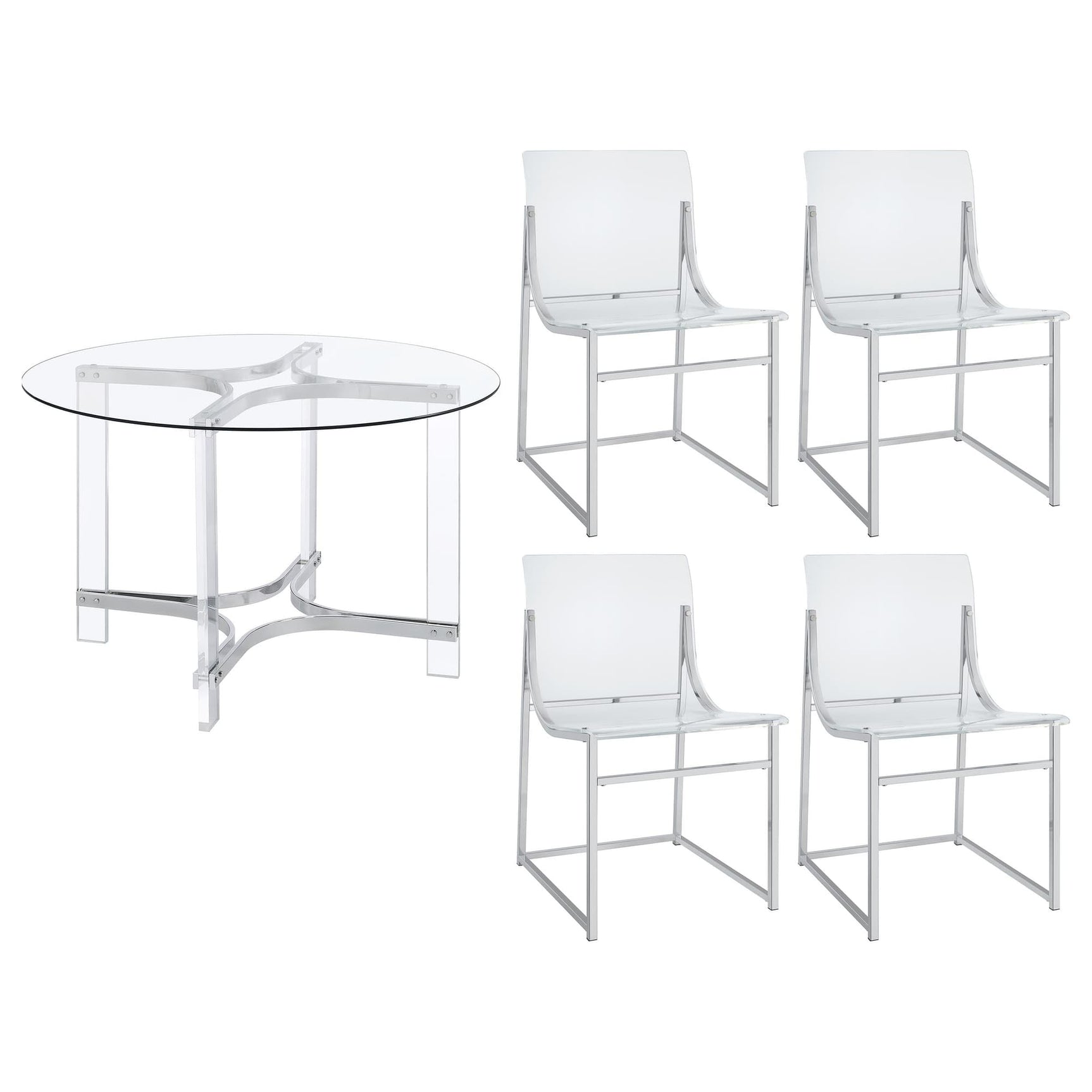 Keeling Chrome Round Glass Top Acrylic Dining Set