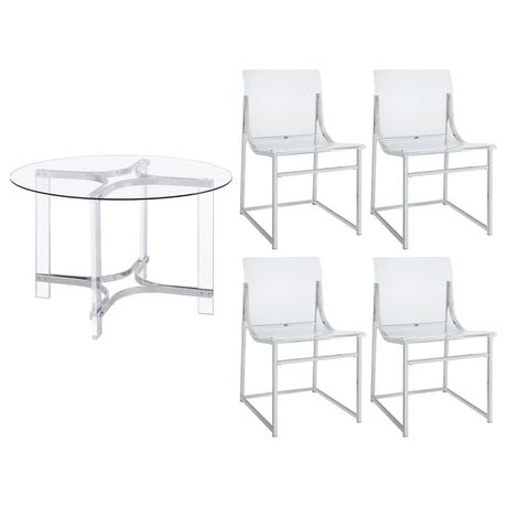 Keeling Chrome Round Glass Top Acrylic Dining Set