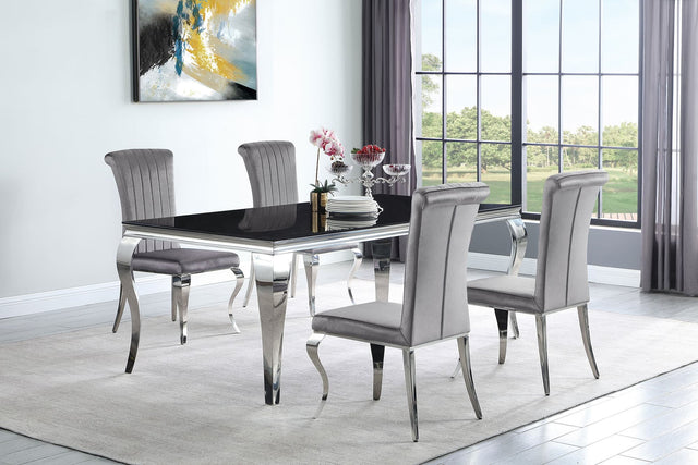 Carone Black Grey 81-inch Rectangular Glass Dining Room Set