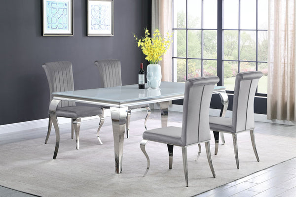 Carone White Gray 81-inch Rectangular Glass Dining Room Set