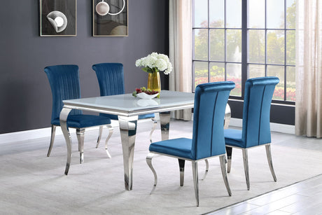 Carone White Teal II 81-inch Rectangular Glass Dining Room Set