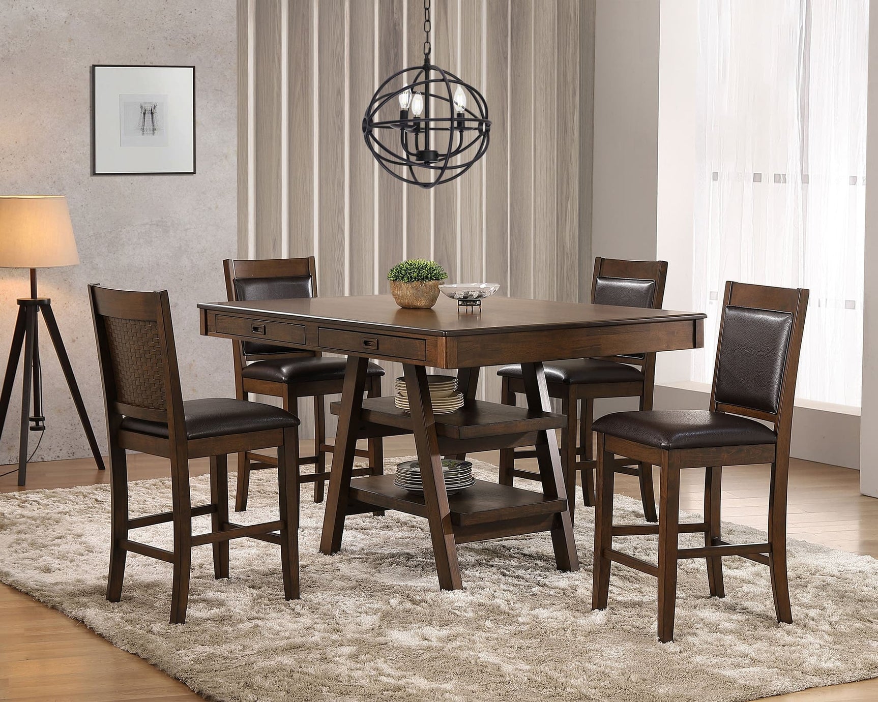 Dewey Walnut Rectangular Dining Room Set
