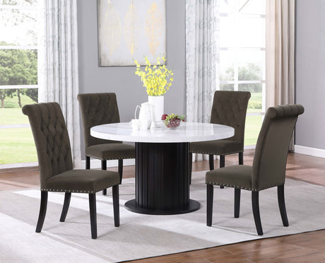 Sherry Brown Round Marble Top Dining Room Set