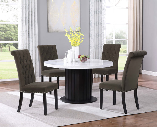 Sherry Brown Round Marble Top Dining Room Set