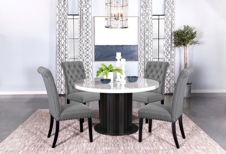 Sherry Gray Round Marble Top Dining Room Set