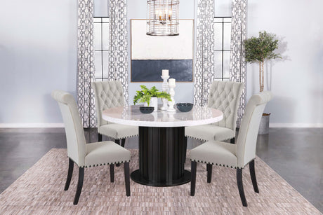 Sherry Sand Round Marble Top Dining Room Set