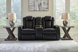 Caveman Den Midnight Faux Leather Power Reclining Loveseat With Console