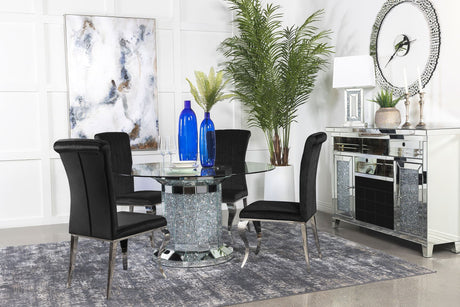 Ellie Black Mirrored Pedestal Dining Room Set