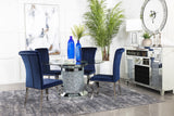 Ellie Ink Blue Mirrored Pedestal Dining Room Set