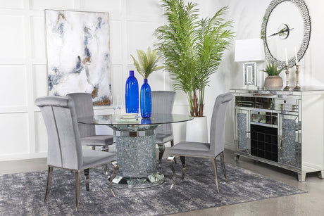 Ellie Grey Mirrored Pedestal Dining Room Set