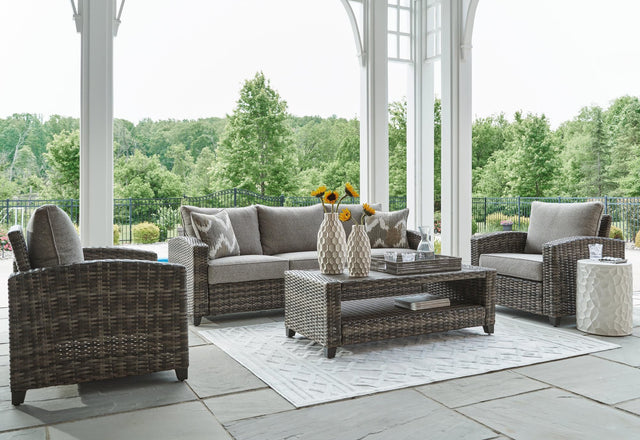 Oasis Court Gray Outdoor Sofa Chairs Table Set (Set of 4)