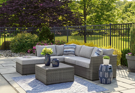 Petal Road Gray Outdoor Loveseat Sectional Ottoman Table Set (Set of 4)
