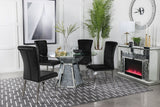 Quinn Black Round Glass Top Mirrored Dining Room Set