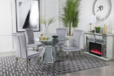 Quinn Gray Round Glass Top Mirrored Dining Room Set