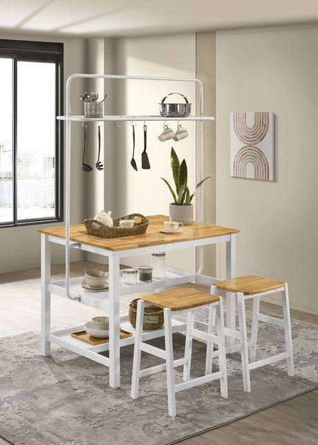 Edgeworth White Kitchen Island Counter Height Set