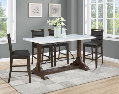 Aldrich Cappuccino White Marble Counter Height Set