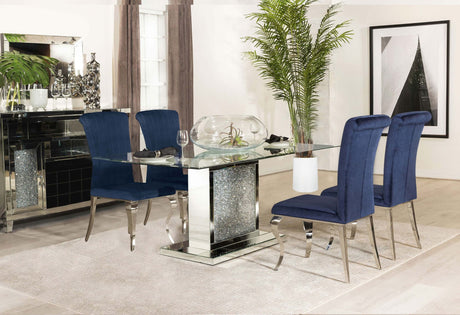 Marilyn Ink Blue Rectangular Mirrored Dining Room Set