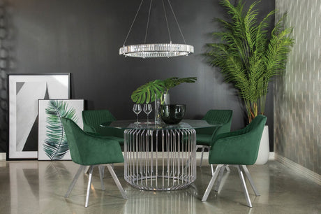 Veena Silver Round Glass Top Dining Room Set